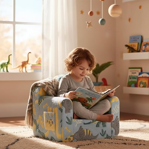 Miniatura 55 de Tiita Silla infantil de felpa para niños, sofá de felpa que brilla en la oscuridad, sofá para niños pequeños con funda lavable, asa de transporte,
