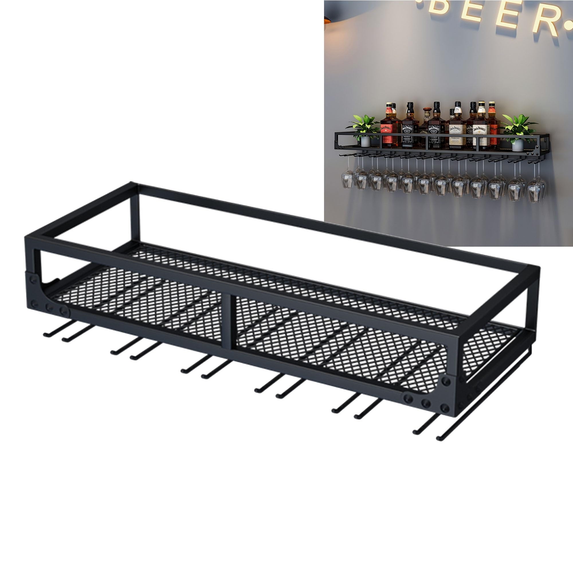 Casier à vin mural haut de gamme avec porte-bouteille et support de verres