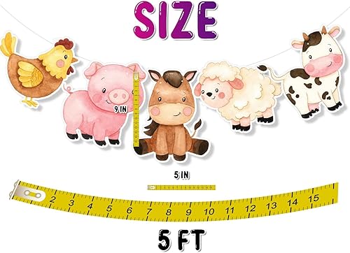 Miniatura 2 de Cartel de cumpleaños de animales de granja – Decoración de fiesta de granero con vaca, cerdo, caballo, oveja y pollo para cumpleaños de niños y