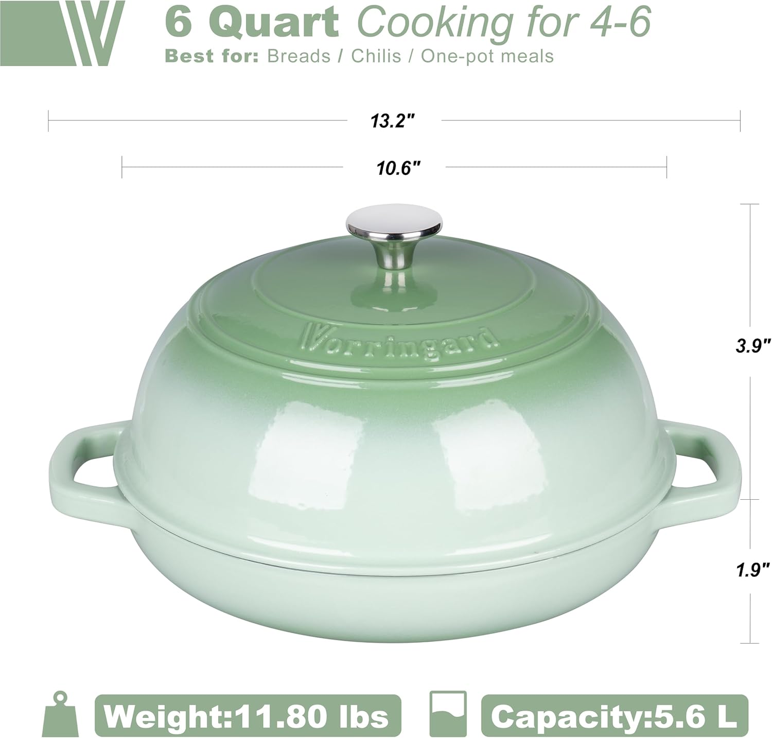 Enameled Cast Iron Dutch Oven Pot with Lid, Bread Oven for Sourdough Bread Baking, Dutch Ovens with Bread Proofing Basket& Baking Supplies Set, 6 Quart, Green - Image 2