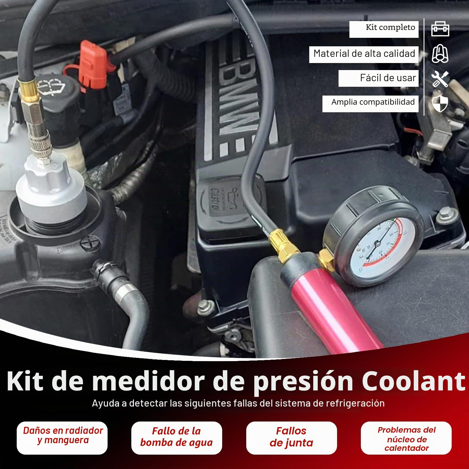 FreeTec 14 pzas Probador Presion Radiador, Universal Probador Presion Circuito Refrigeración, Kit Comprobador de Fugas Liquido Refrigerante, Herramientas Radiador Coche con Bomba Adaptador