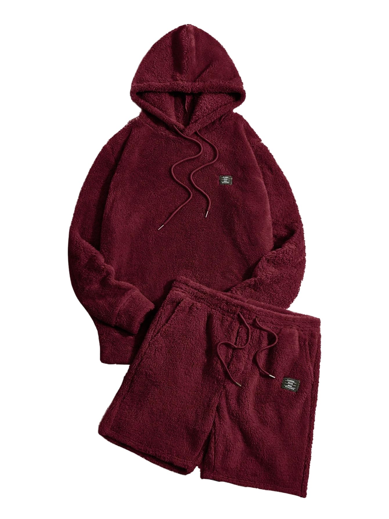 Photo 1 of Verdusa Men's 2 Piece Tracksuit Sets Fleece Fuzzy Hooded Sweatshirt and Shorts Burgundy Large