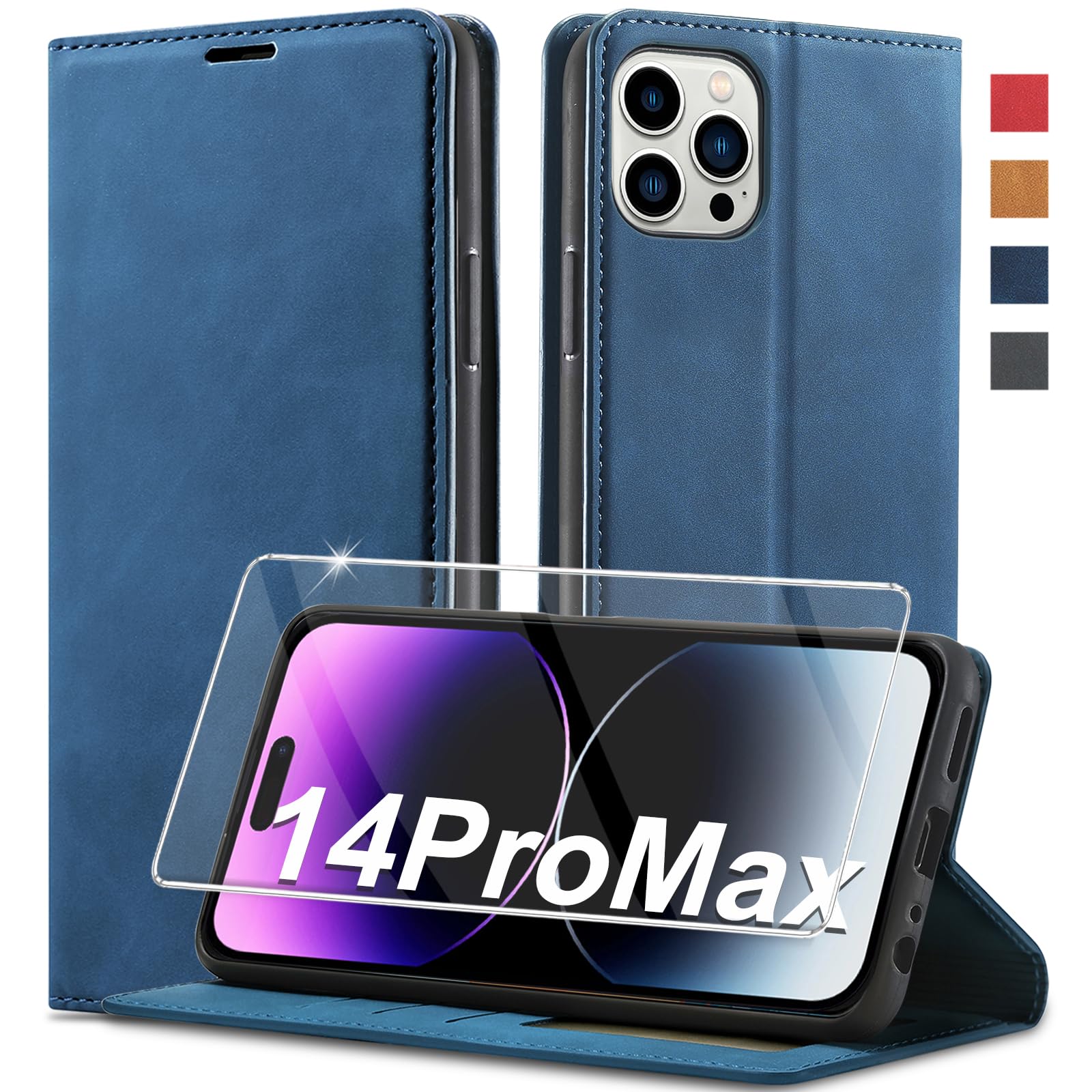 新品⭐️iPhone14Pro スマホケース 6.1インチ ブルー 手帳型 Amazon.co