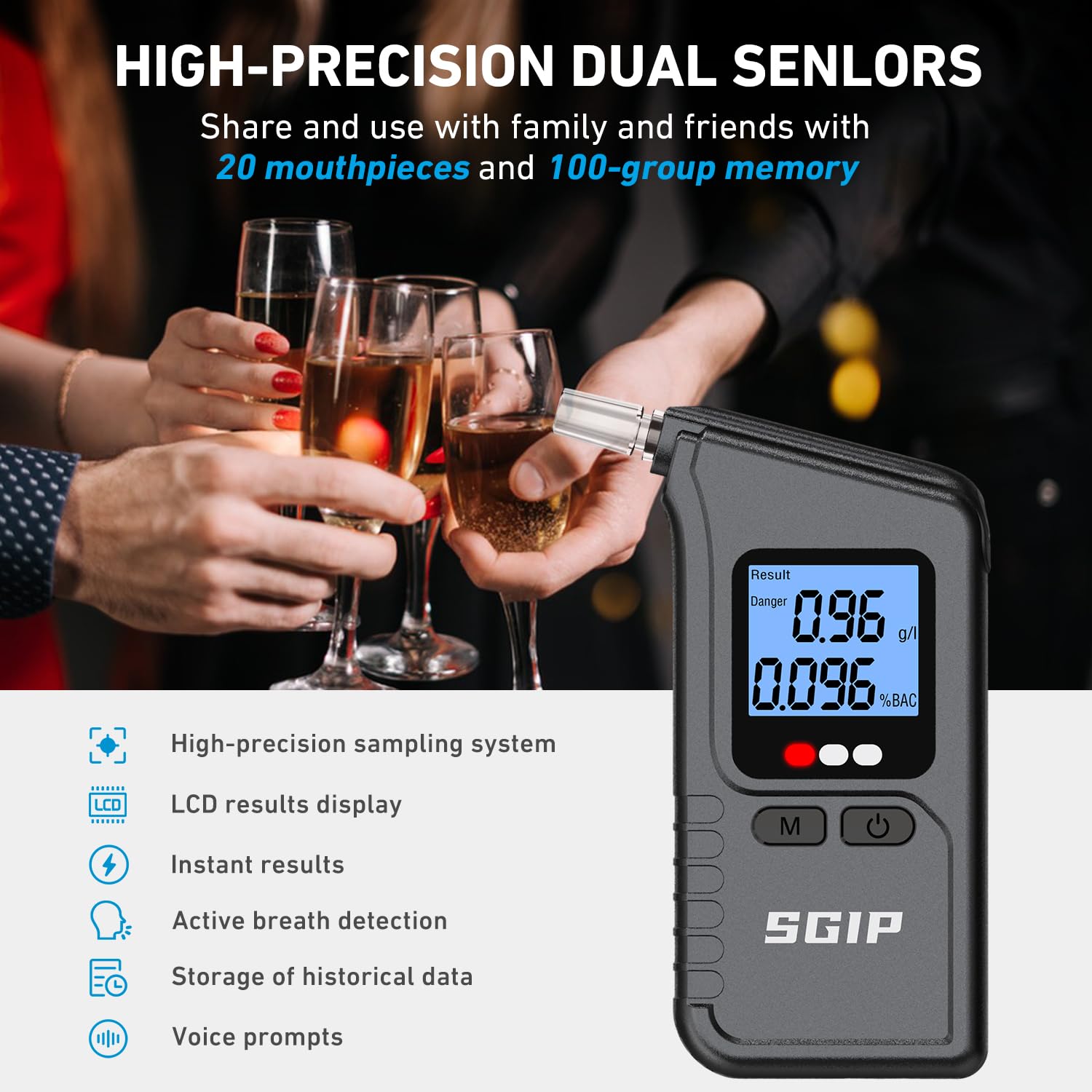 Ethylotest Electronique, Etiloteste Electronique Portable Alcotest avec Affichage Numérique LCD Fonction de Stockage Alcootest Électronique Personnel pour Usage Domestique et Professionnel