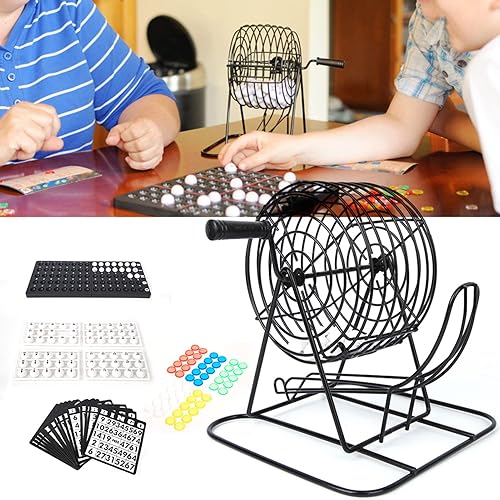 Miniatura 4 de Juego de Bing o Set de Bing de lujo, juego profesional con Bing o Cage, 75 bolas de Bing, 150 fichas coloridas y tablero de Bing, ideal para fiestas