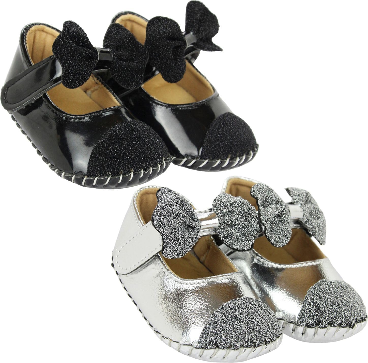 neska moda 6 To 12 Months Baby Girls Set of 2 Pair Belly Shoe Bow Sandal Hook & Loop Booties (Black,Silver)-BT1610andBT1612-picture-19