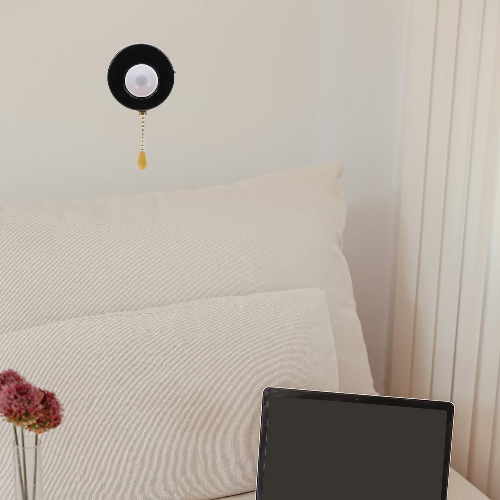 ULTECHNOVO Portalámparas con Interruptor de Cuerda para Lámparas de Dormitorio, Acero Inoxidable Negro, Fácil de Instalar para Hogar y Tienda