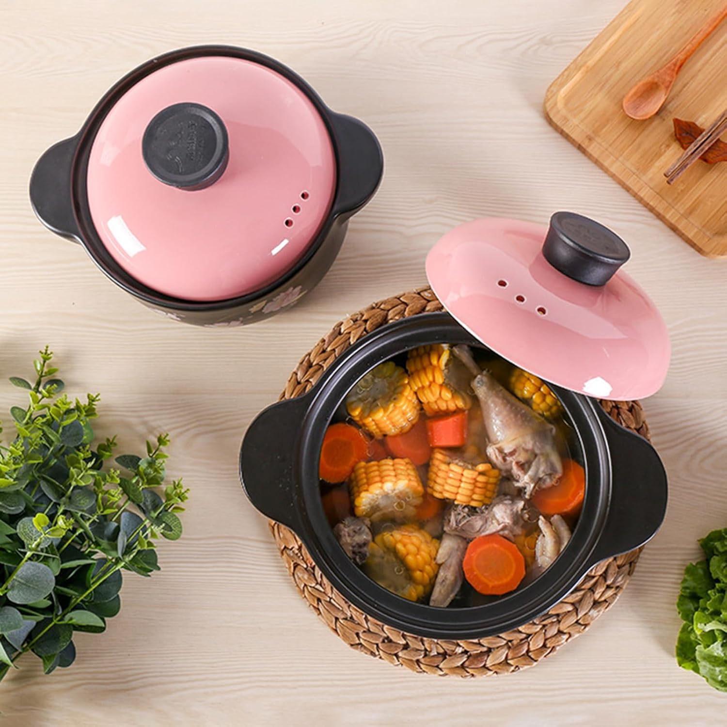 Olla Grande De Barro con Tapa: Olla Versátil De Cerámica para Sopas, Guisos, Arroz Y Carne Cenas con Invitados Y Comidas Familiares. One Color 2.5L/2.3Quarts