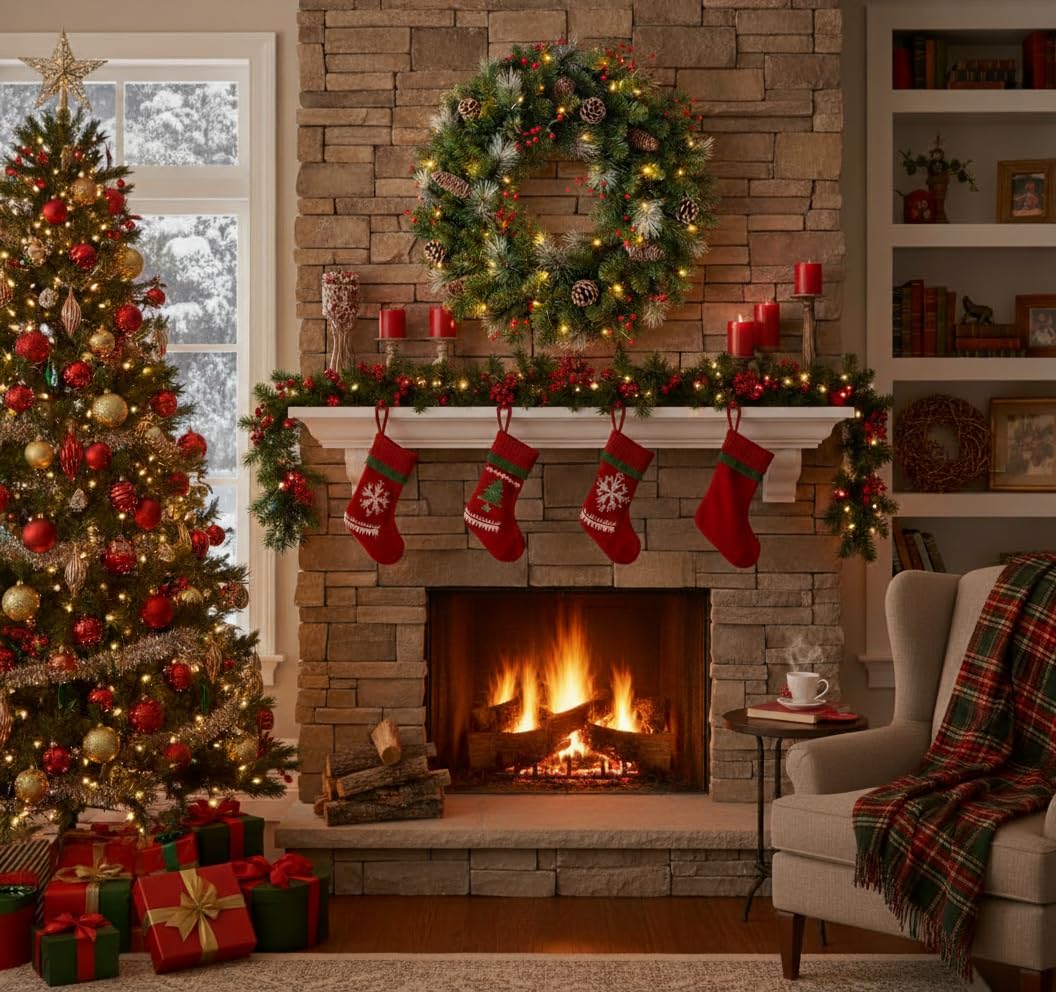 40CM Türkranz Weihnachten,Weihnachtskranz Haustür mit 30 LEDs,Weihnachtskranz mit Laterne, Kugeln, Beeren & Schleifen, weihnachtstürkranz, Weihnachten Dekor
