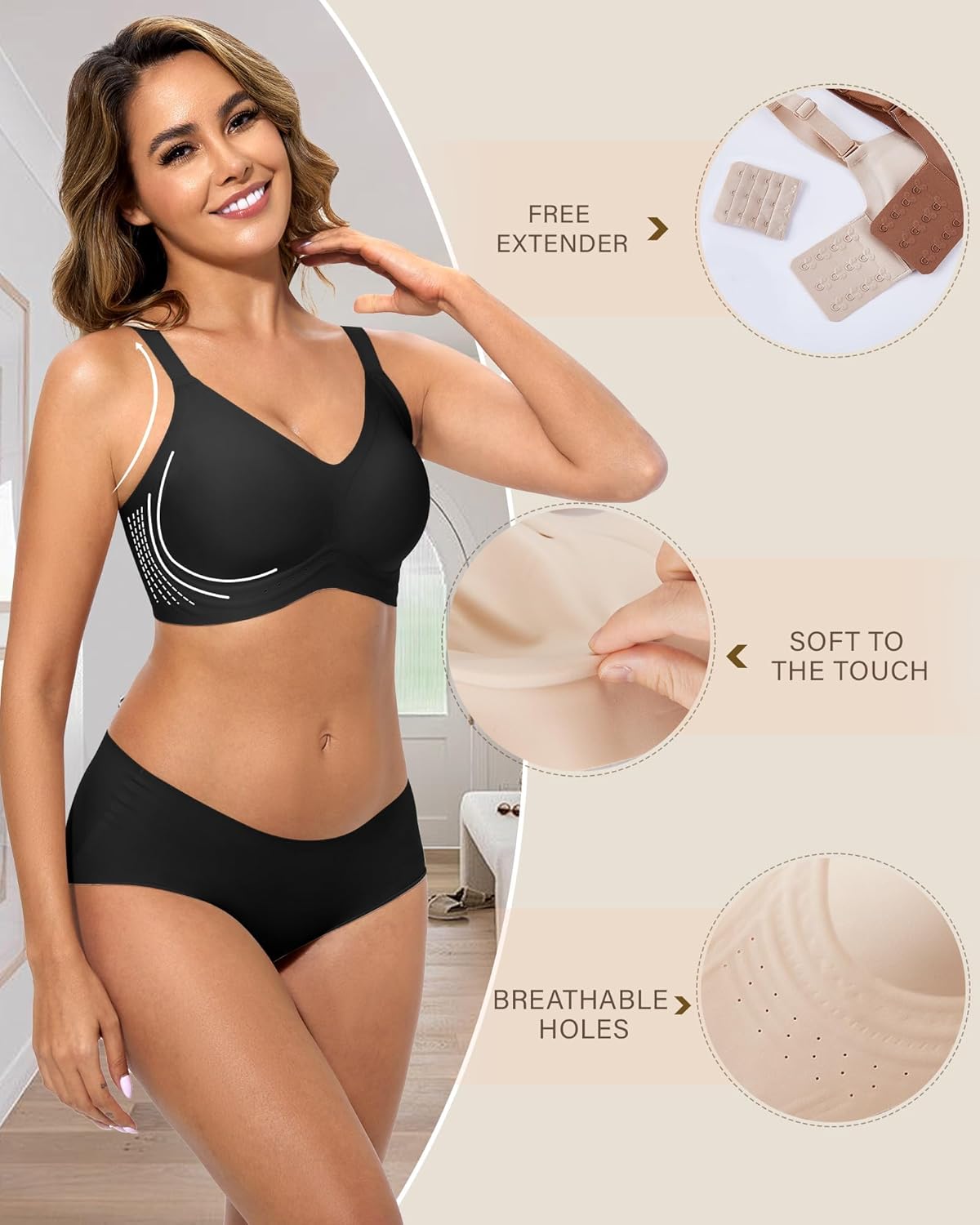 Seamless Full Coverage Bras No Underwire with 53 Air Vents Cool Comfort Invisible Support for Everyday Wear - Image 3