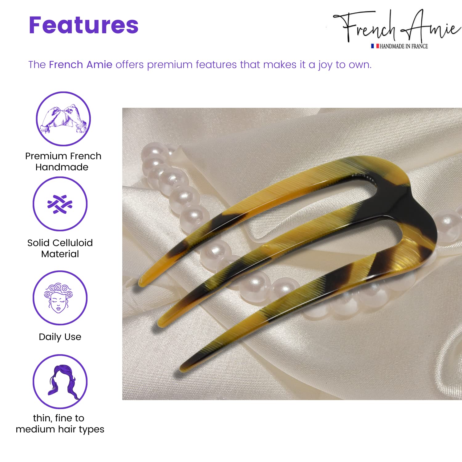 3-Prong French Twist Hair Stick Clip Pins for Bun Updo, Cellulose Acetate Hair Camila Paris CP3155 French Twist Stick Clip Pins, Tokyo  main image 3