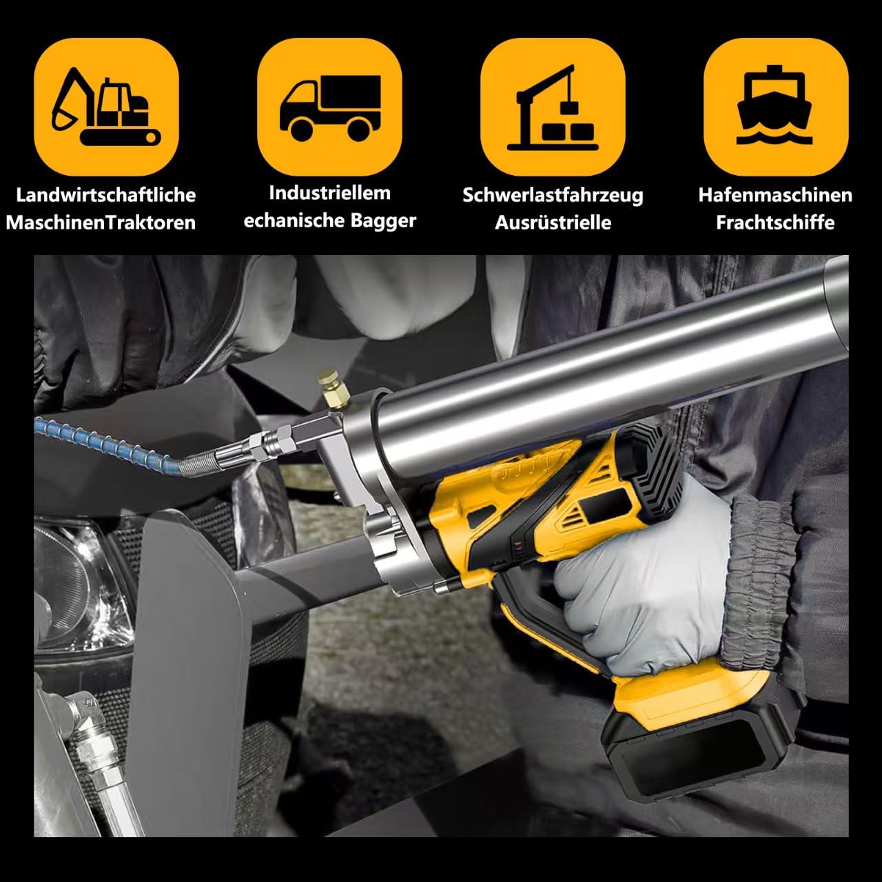 Akku Fettpresse, 12000 PSI Leistungsstarkes Elektrische Fettpresse für Makita 18V Akku, Professionelle Fettpresse Akku mit 50cm Schlauch (Ohne Akku)