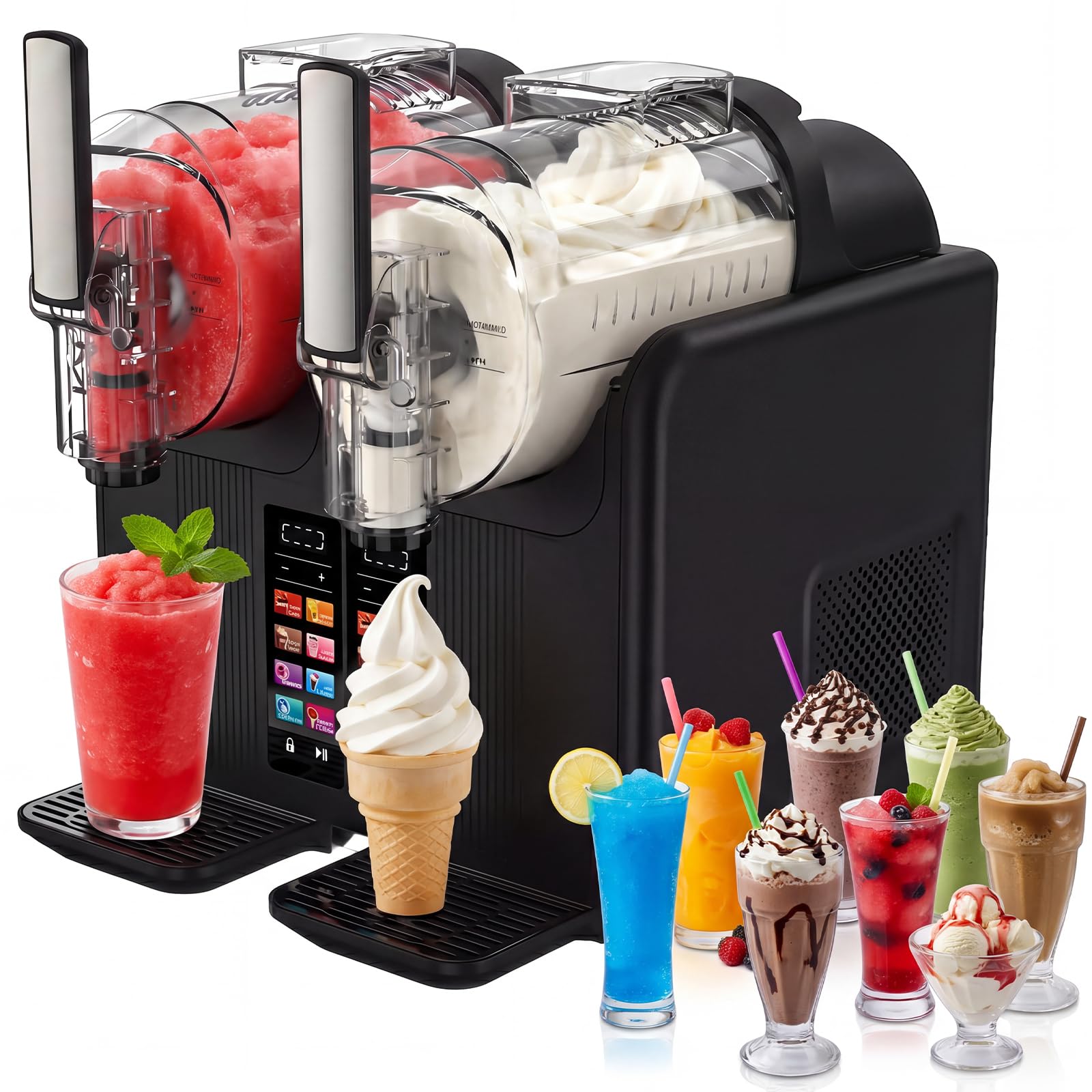 Macchina per Granita Slushie Machine 2 x 2L, Granitore per Granite Professionale Macchina per Granite da Casa Sorbettiera Macchina per Bevande Ghiacciate con 7 Programmi, per Gelato, Frappè, Milkshake