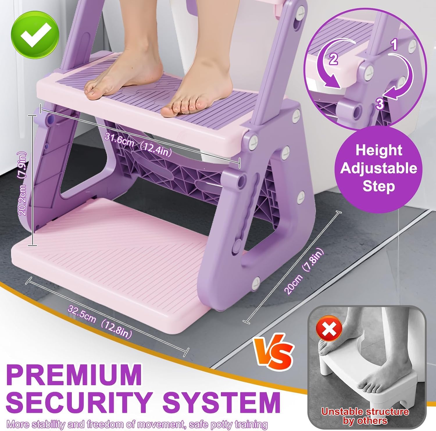 Riduttore Wc Bambini con Scaletta, Stabilizzare Scaletta Wc Per Bambini con Struttura a Triangolo,Scaletta Riduttore Wc per Bambini,Cuscino in PVC Impermeabile,Antiscivolo e Pieghevole,rosa
