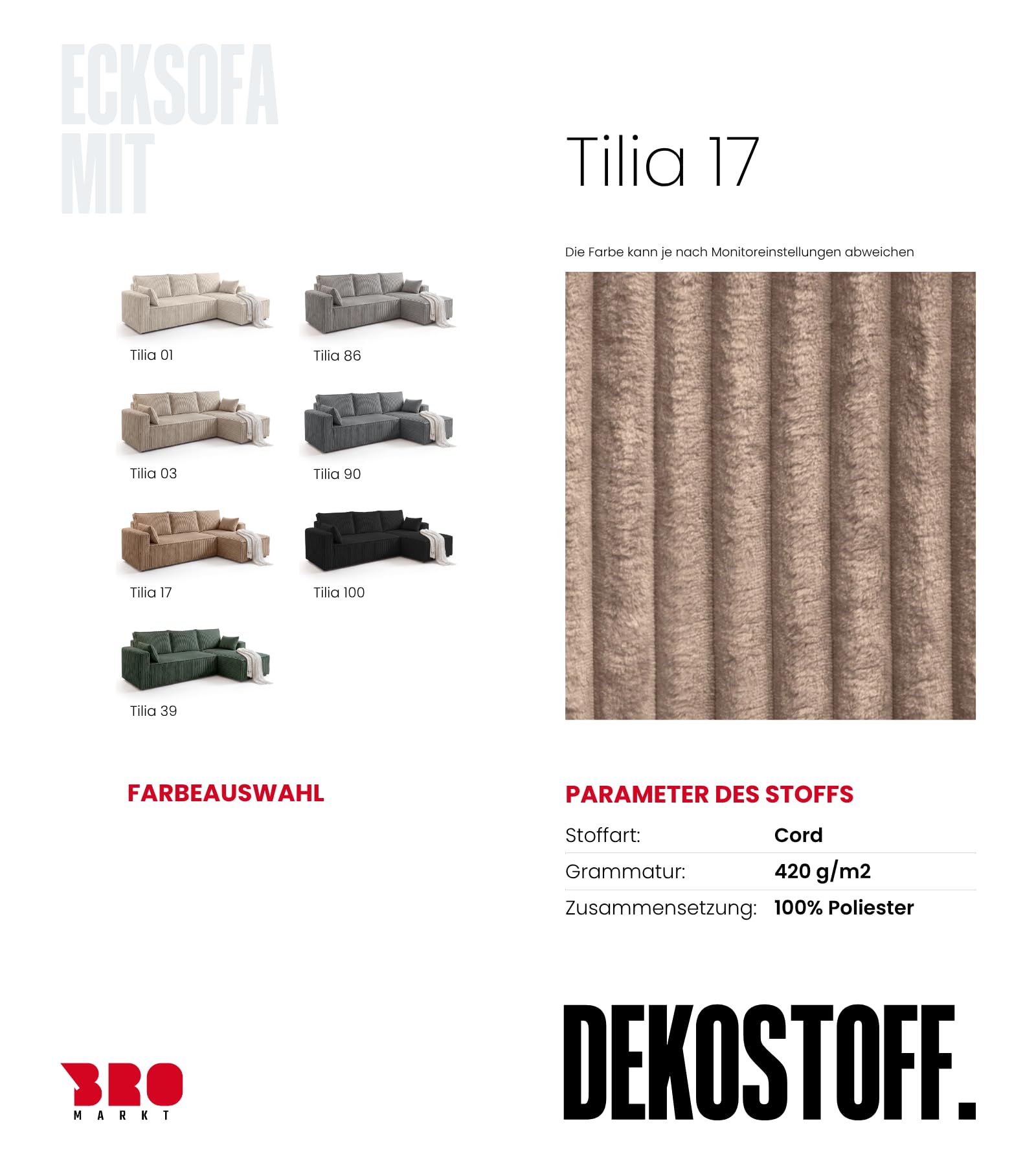 BROMARKT Sofa mit Schlaffunktion L Form Ecksofa mit Bettkasten Hellbraun | Couch Eckcouch Schlafcouch Schlafsofa Sofabett Eckschlafsofa 235x133x85 cm 3 Sitzer Wohnlandschaft Cordstoff PILO
