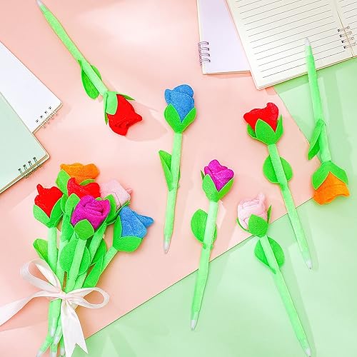 Miniatura 4 de 24 bolígrafos de peluche con flores de rosas bolígrafos de rosas confiables bolígrafos de ramo de peluche surtidos de flores de rosas suministros de