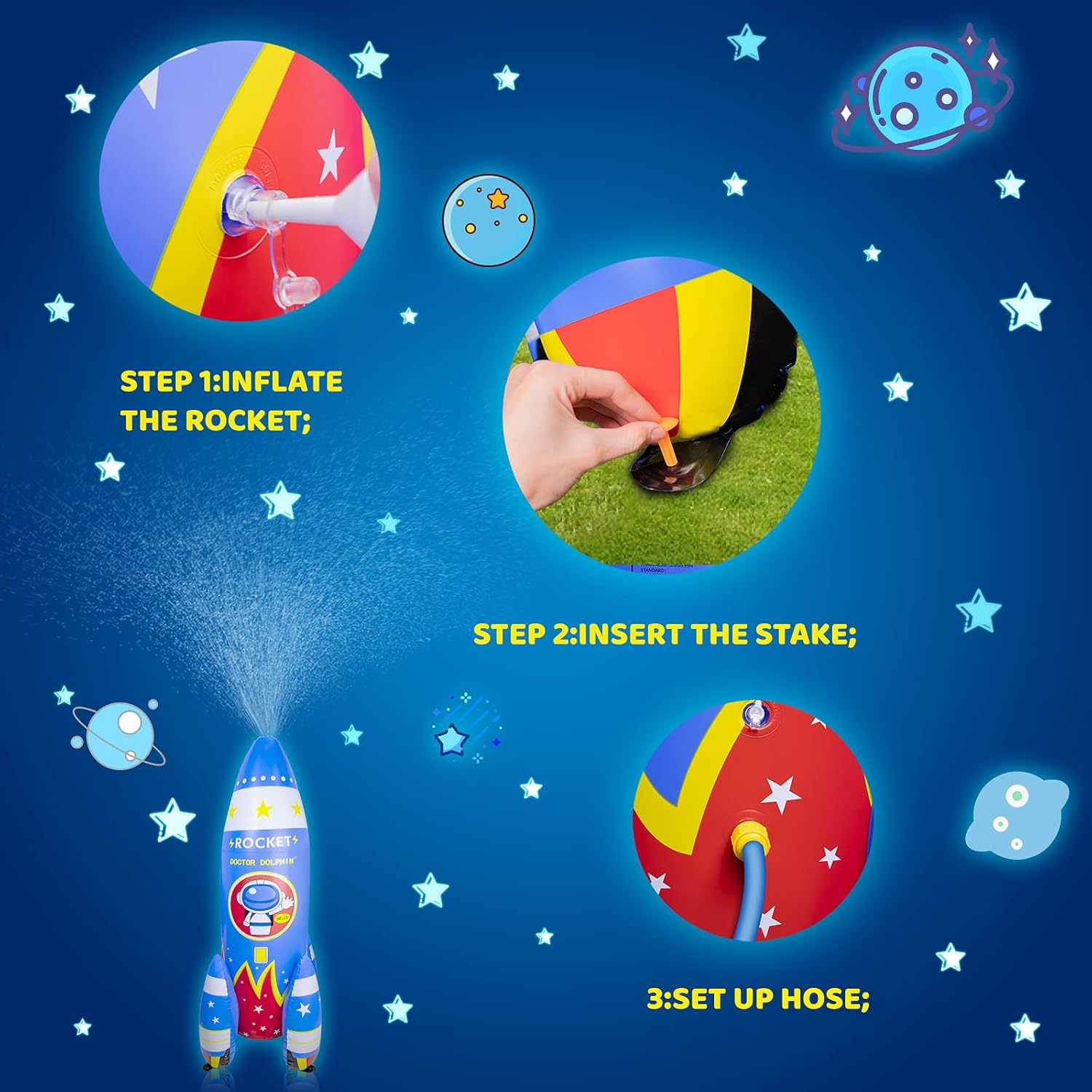 ROYPOUTA Inflatable Sprinkler for Kids Yard Outdoor Water Play, 6ft Giant Rocket Sprinkler Kids Water Toys for The Outside Backyard : Toys & Games