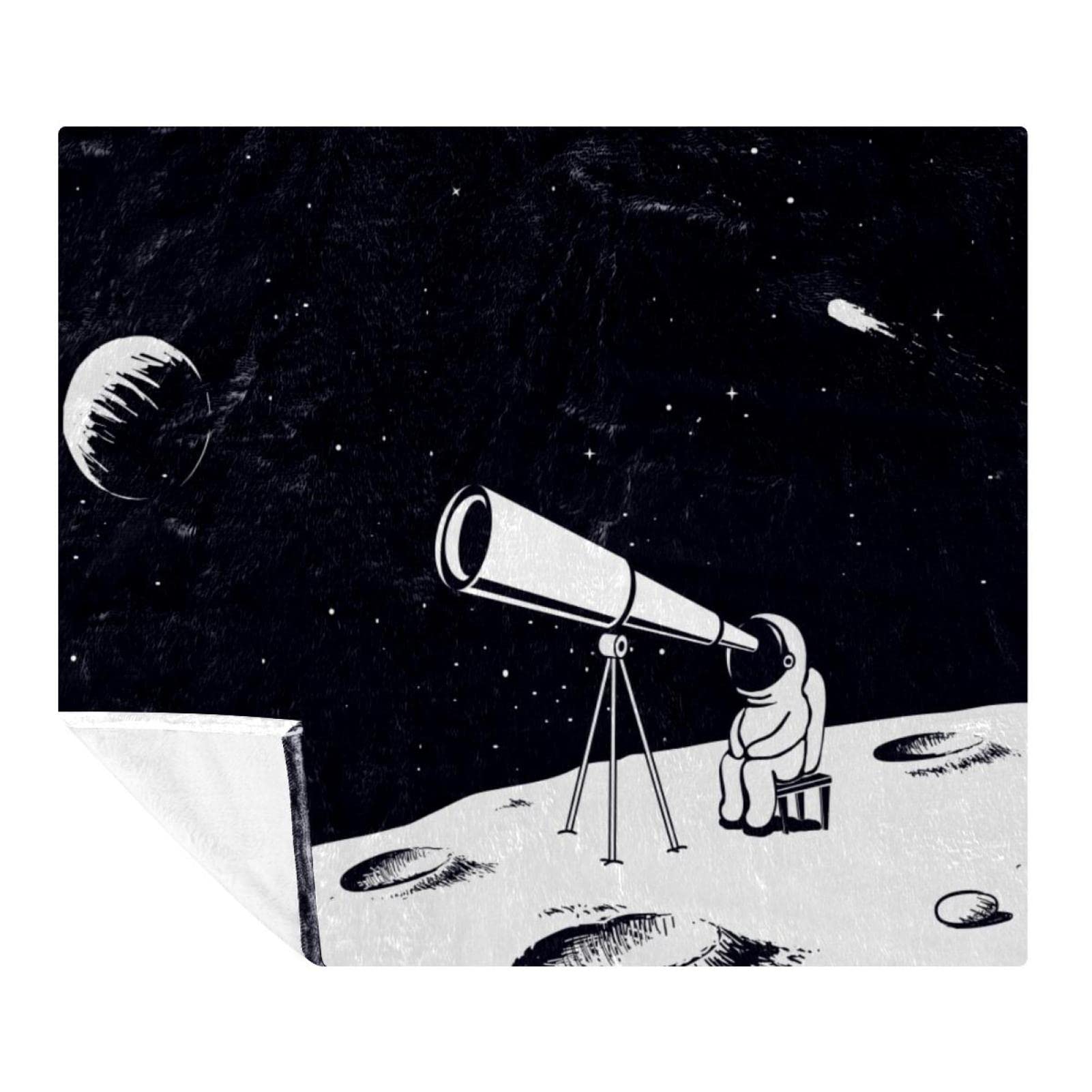Couverture astronaute lune 150x130cm plaid polaire microfibre