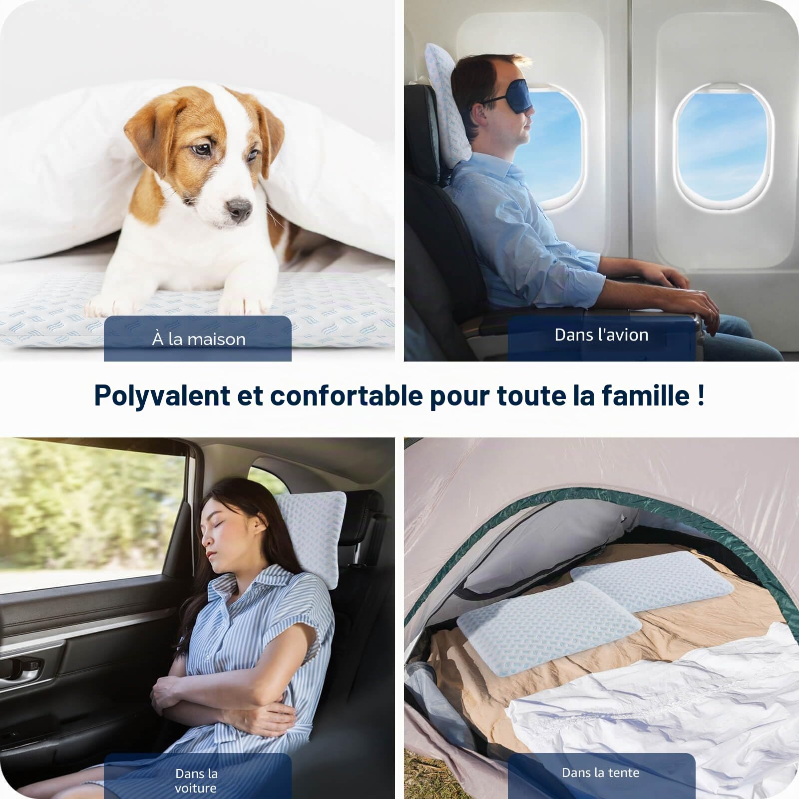 Oreiller en mousse à mémoire de forme, super fin, 40 x 60 x 7 cm, doux pour un sommeil réparateur, avec sac pour les voyages, le yoga, la méditation, avec housse lavable