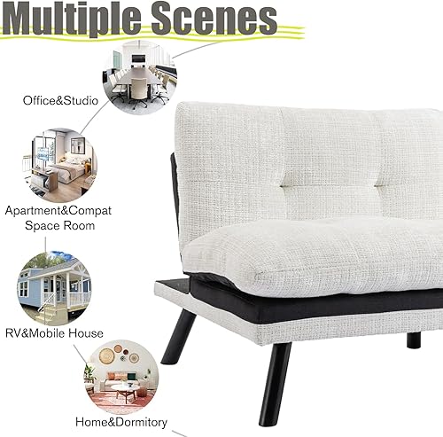 Miniatura 5 de Anwick Sofá cama convertible ajustable, sofá biplaza futón con chenilla transpirable, patas de metal y salón ajustable, perfecto para espacios de
