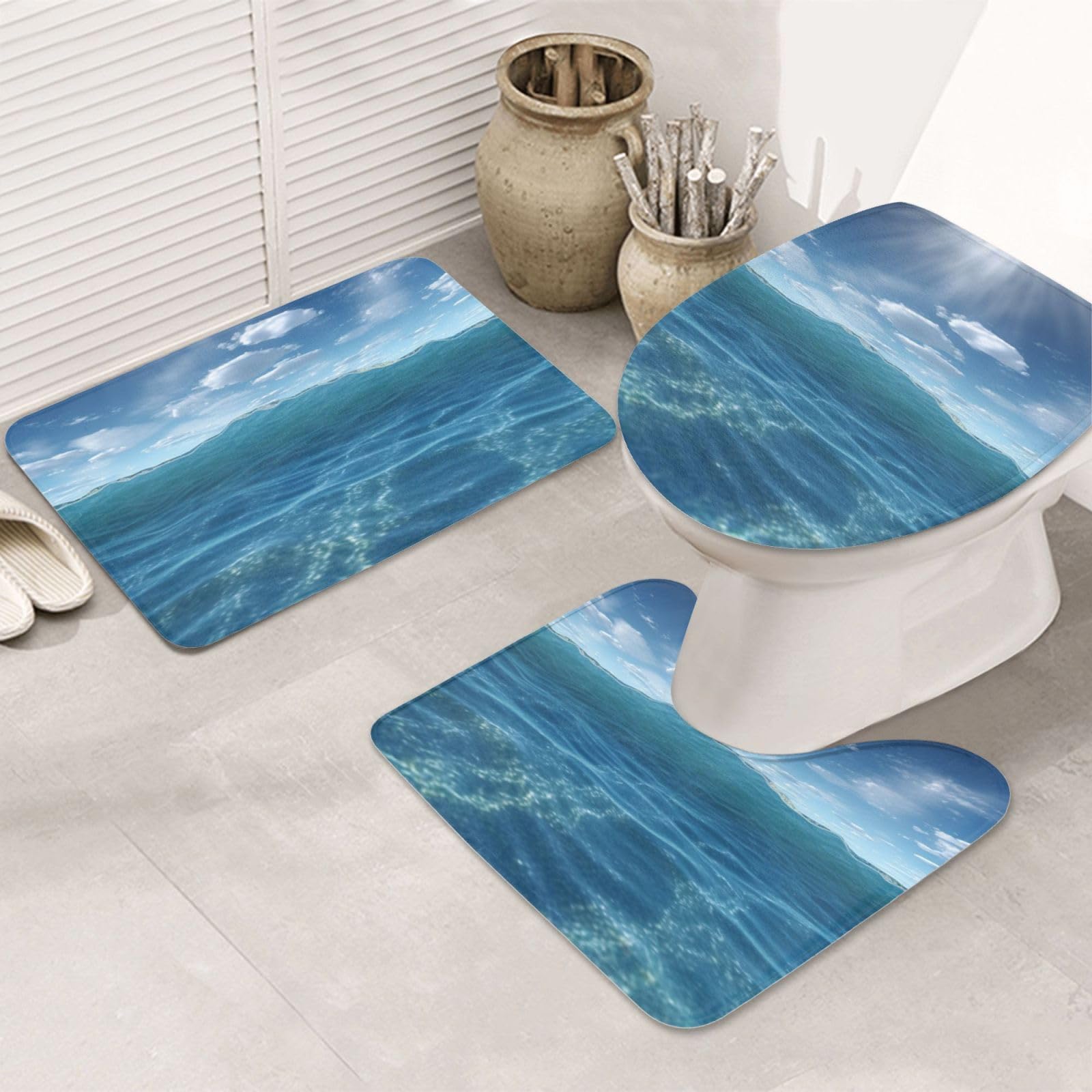 Tapis de salle de bain de qualité lot de 3 design marin chic et confort absorbant
