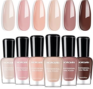 Morovan Nude Nail Polish Set: 6PC Neutral Pink Milky Skin Color Nail Pol...