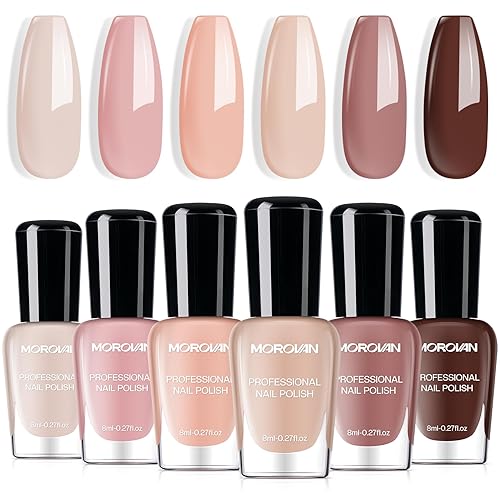 Morovan Nude Nail Polish Set: 6PC Neutral Pink Milky Skin
