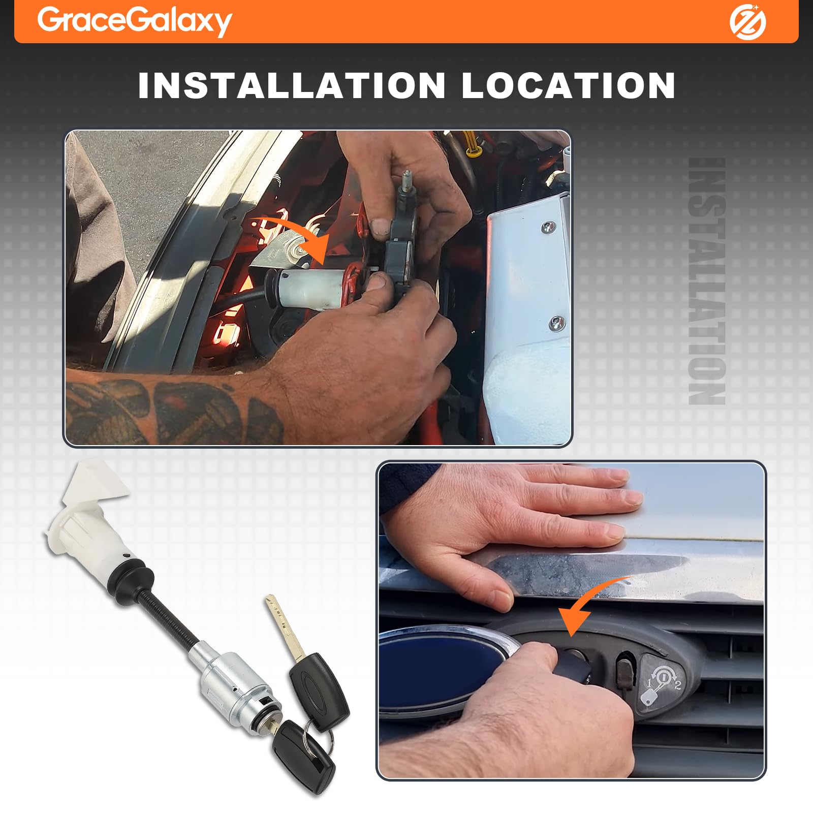 GRACEGALAXY Kit riparazione serratura cofano con due chiavi compatibile Focus C-Max 2003-2007 codice 4556337 3M5AR16B970AD