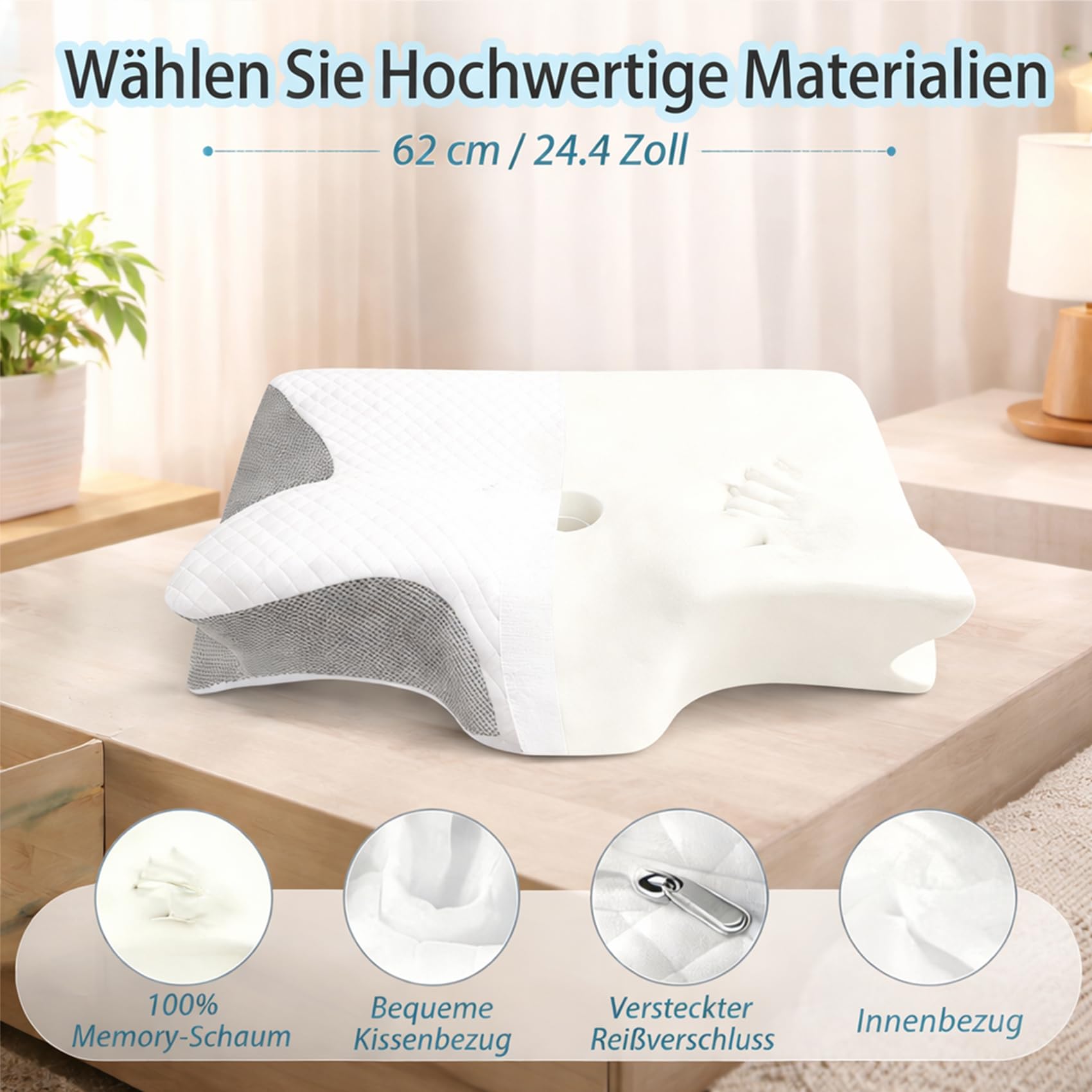 Curo Sleep Kissen Original, Curo Sleep Kissen, Ergonomisches OrthopäDisches Kissen Mit Konturierter SeitenstüTze, Bietet UnterstüTzung für Seiten, RüCken und Bauchposition (Schwarz)
