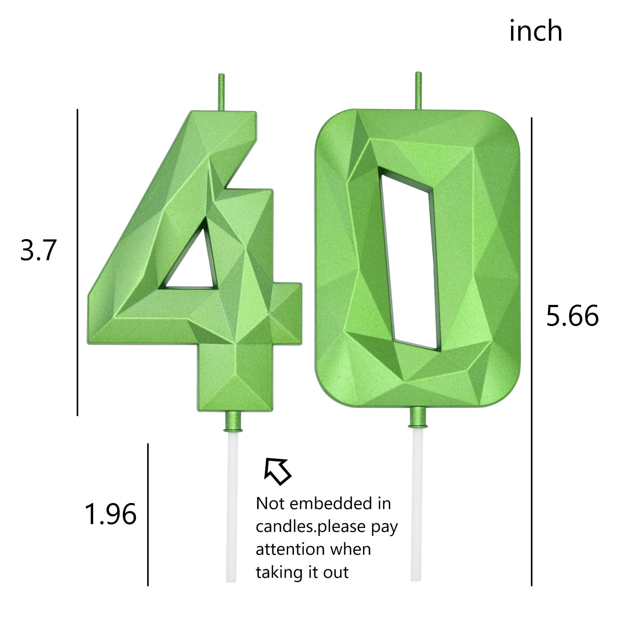 DERVENTA Vela de cumpleaños con número grande en 3D, verde, de 3.7 pulgadas, decoración de fiesta, celebración, aniversario, decoración de tarta, 1 pieza (número 40 verde 3D)