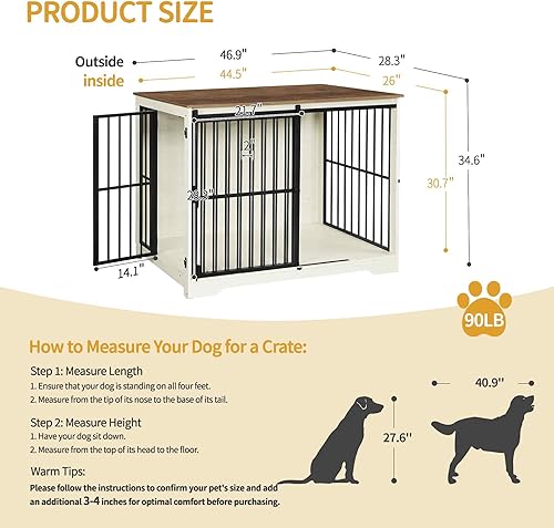 Vista 2 de XXL - Mueble grande para perros, muebles de interior para perreras de 46.9 pulgadas con puerta de granero, jaula alta de madera para perros, jaula