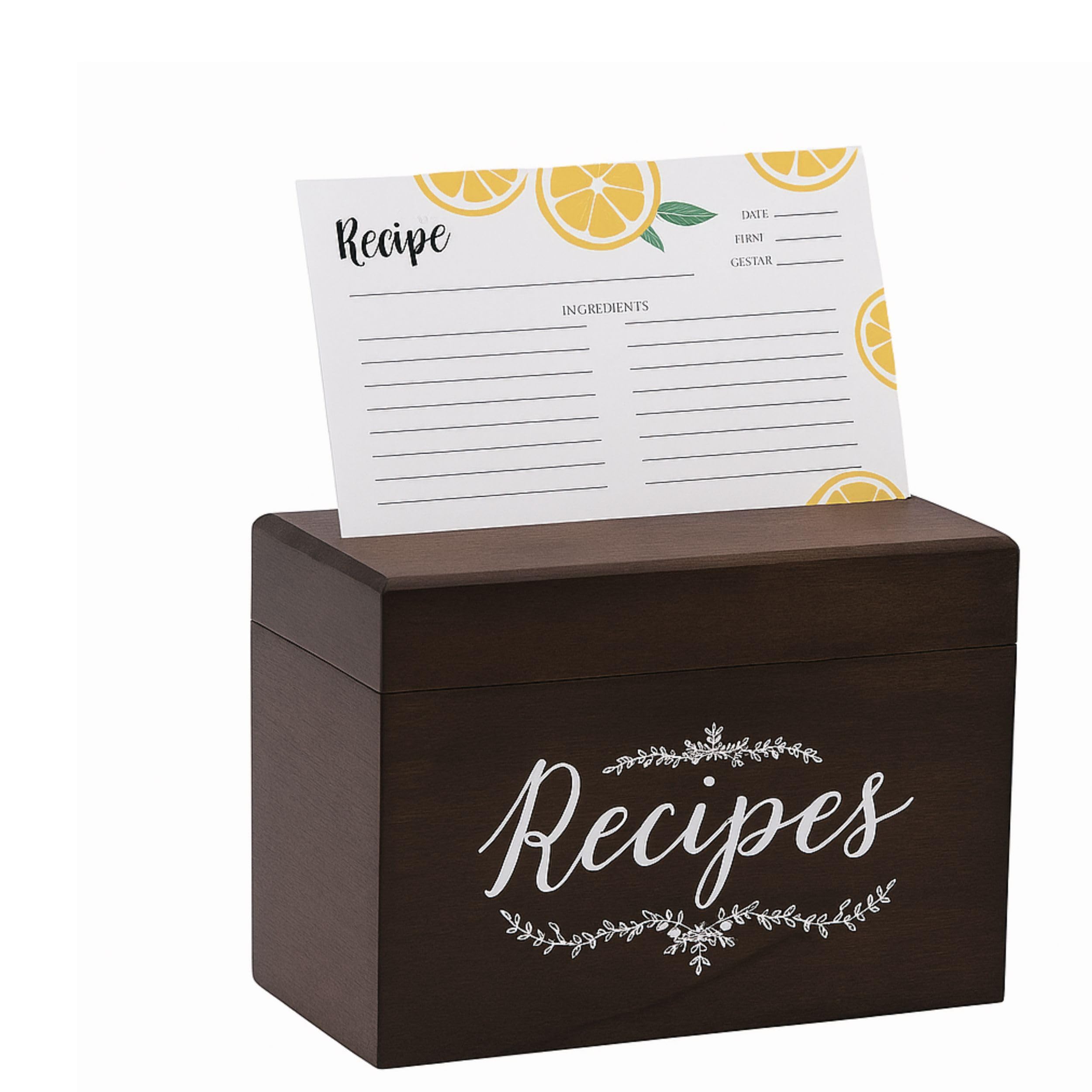 Wooden Recipe Box with Cards and Dividers - 4x6 Vintage Recipe Box for Kitchen Organization - Cute Recipe Storage to Write in Your Own Recipes