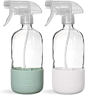 SAVVY PLANET - Glass Spray Bottles for Cleaning, Silicone Sleeve Bottom for Protection, Reusable Glass Spray Bottles 16 Oz...