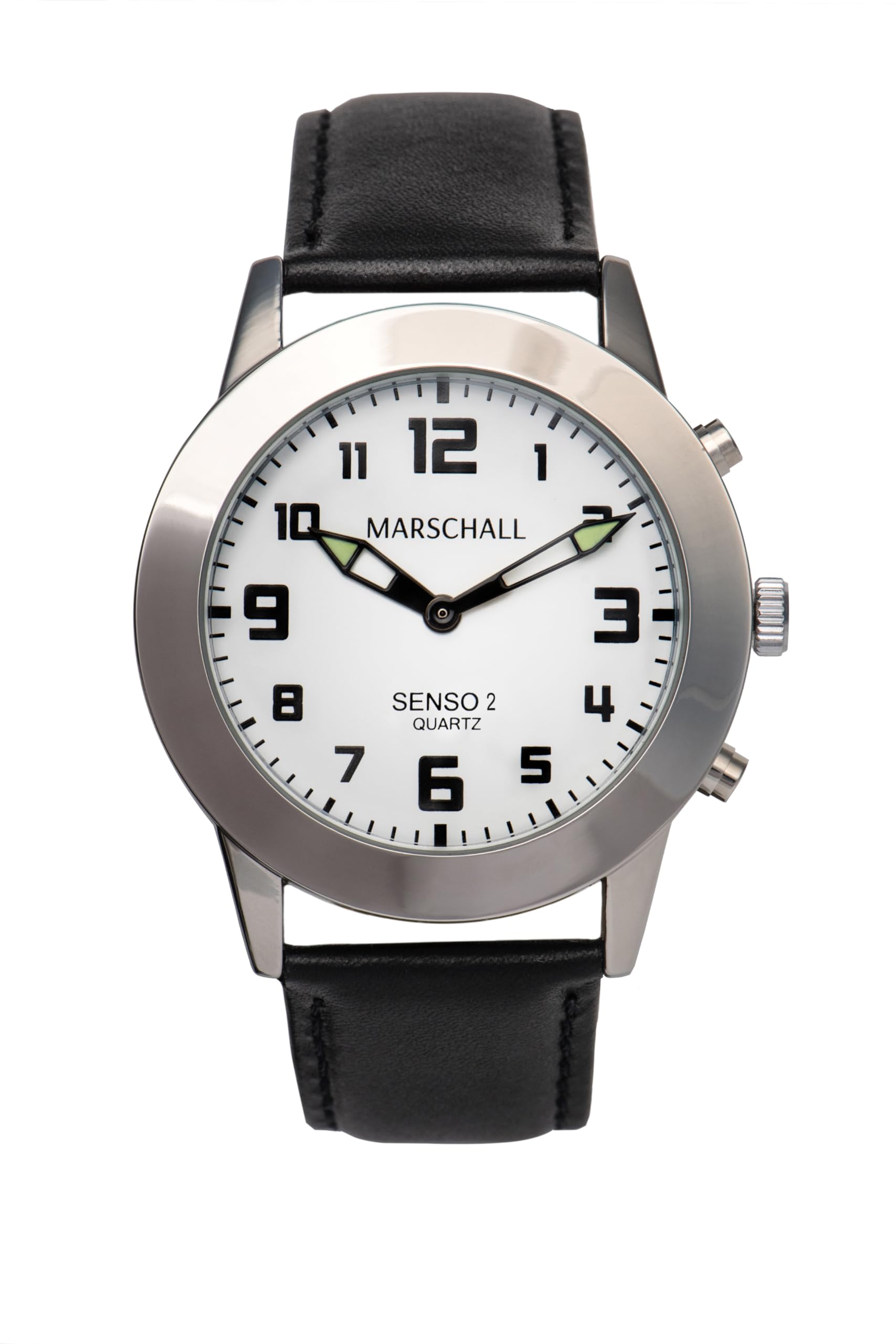Marschall Senso Deutsch sprechende Herren Armbanduhr I S-HL2 I Mit Touch Funktion I Für Blinde, Senioren und Demenzkranke I Datum- und Zeitansage I Schwarzes Lederarmband