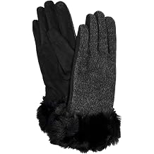 BARRINGTON Womens Black Faux Fur Stretch Fit Text & Tech Touchscreen Driving Gloves