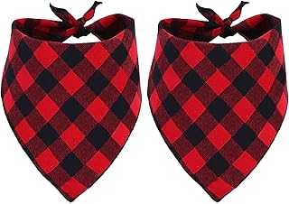 GOYOSWA 2 Pack Christmas Dog Bandanas for Large Dogs, Buffalo Plaid Dog Bandana Triangle Scarf Christmas Dog Cosumes for Small Medium Large Extra Large Dogs (Red Plaid, Large)