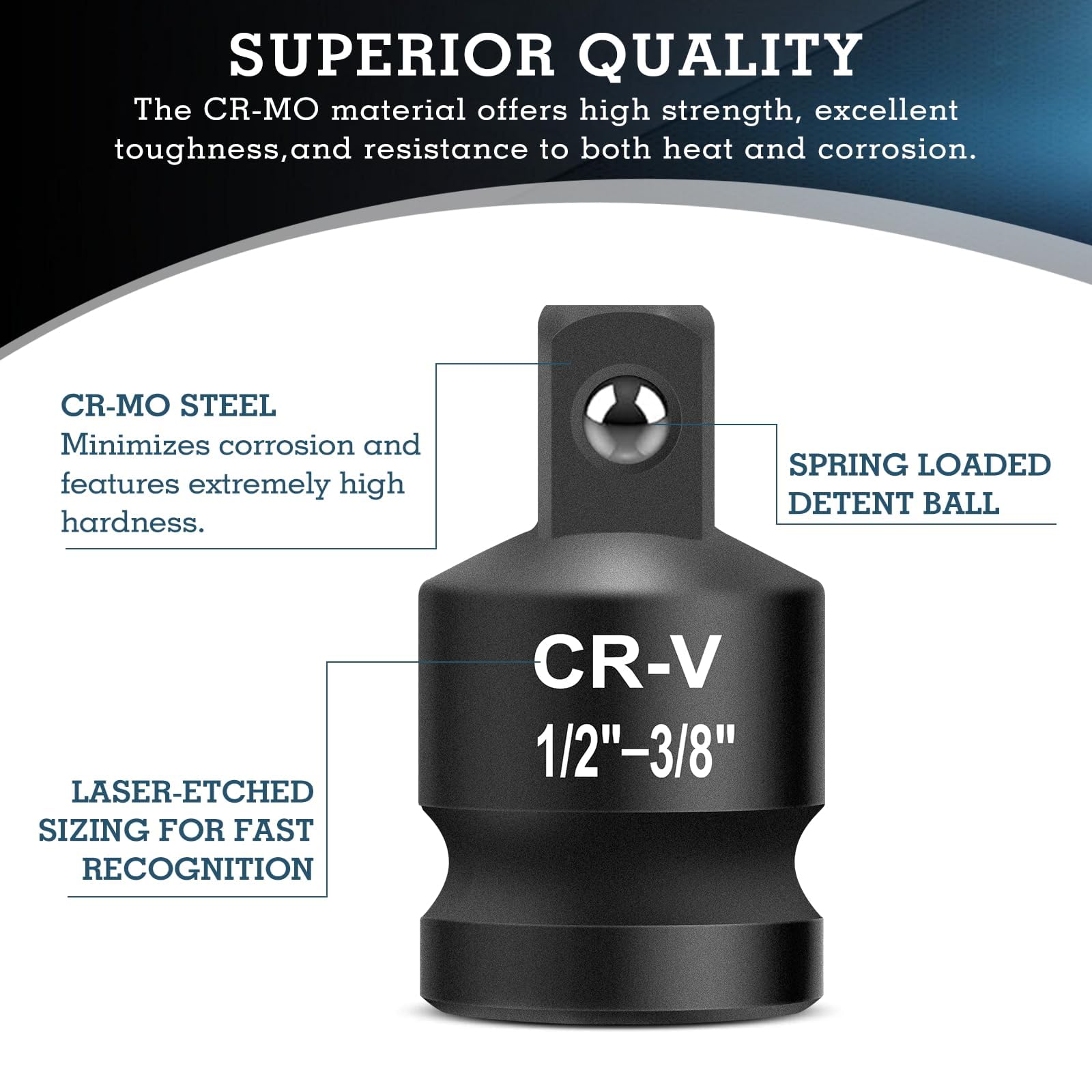 8PCS Impact Socket Adapter and Reducer Set, 1/4" 3/8" 1/2" 3/4" 1" Inch Square Drive Wrench Adapter, CR-MO Steel - Image 4