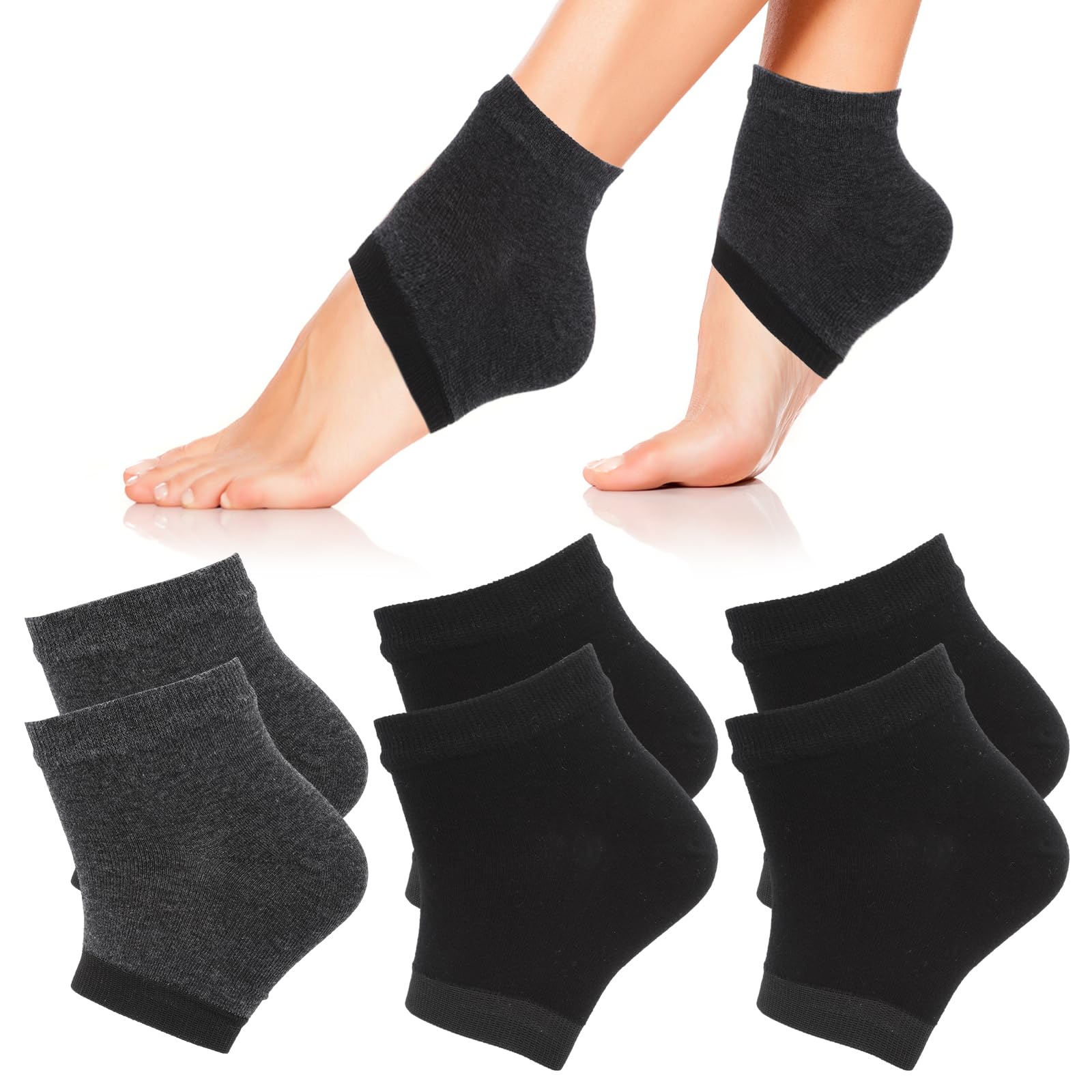 Sibba 3 Pairs Moisturizing Heel Socks Ventilate Gel Heel Open Toe Socks Soft Silicone Socks for Dry Hard Cracked Skin Breathable Reusable SPA Foot Protector Day Night Care Skin
