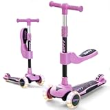 ZIFFY 2-in-1 Toddler Scooter with Seat, 3 Wheel Scooter with LED Lights, Anti-Slip Surface, Adjustable Height Handlebars and Foldable Seat, Toys for Kids Ages 3-12 (Up to 110 Lbs)