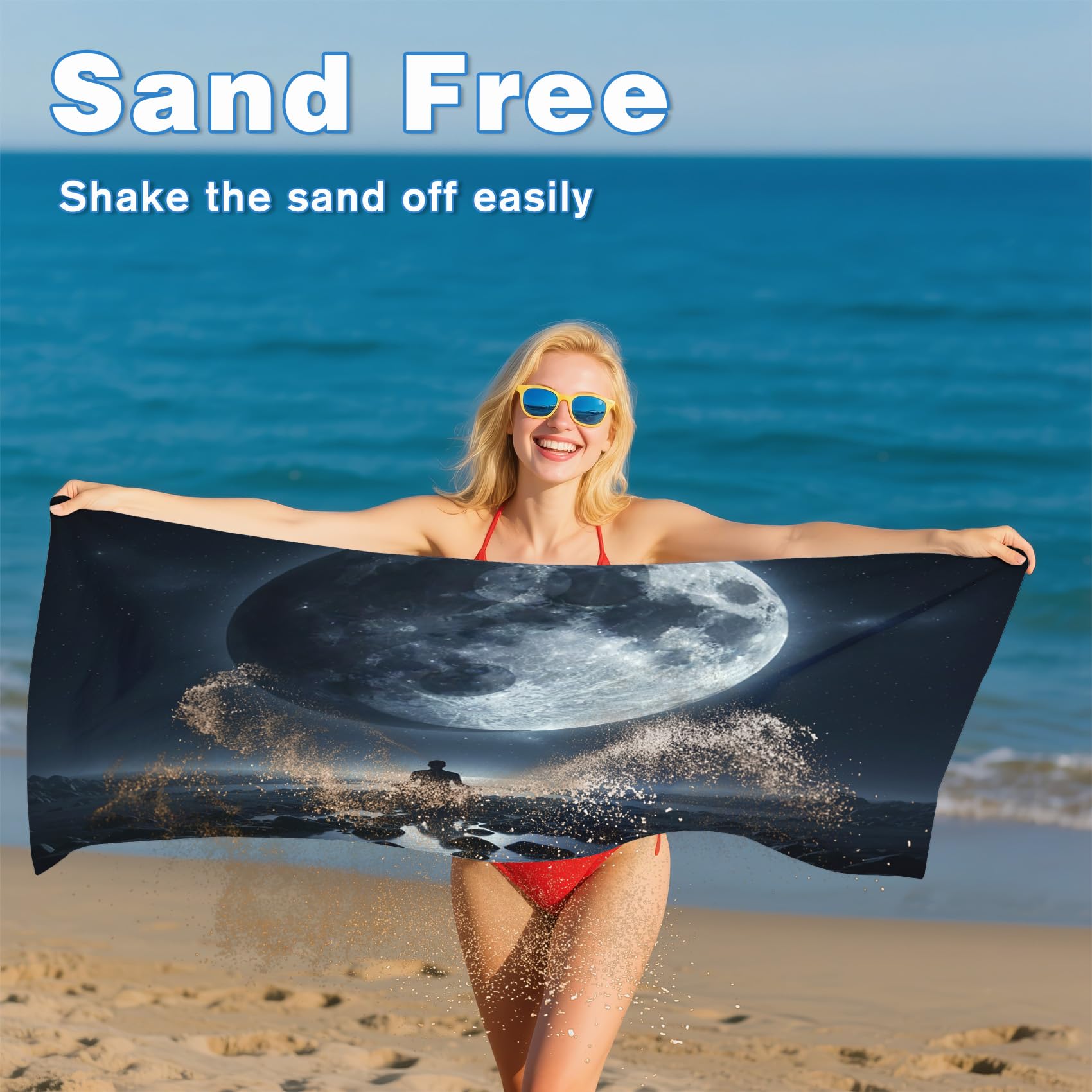 Serviette de Plage XXL Microfibre Lune Méditation Zen, Drap de Plage Séchage Rapide Anti Sable & Légère, Serviette de Bain Grande Taille 150x200 cm, Accessoire & Cadeau été