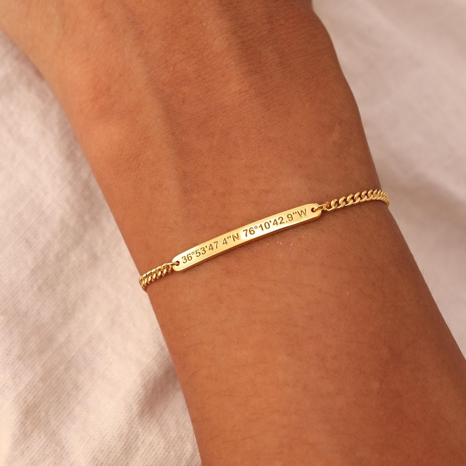 Nombre grabado Brazalete de la barra plata de ley 925 eslabón cubano cadena Mensaje Pulseras damas de honor hechos a mano