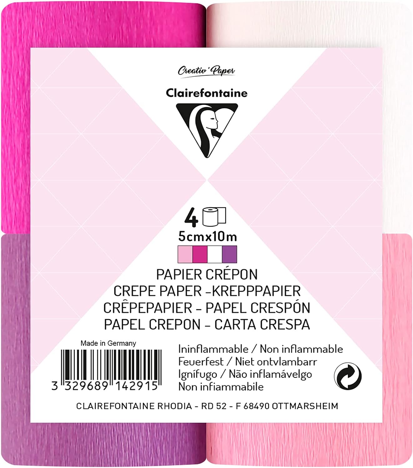 Clairefontaine Crepe Paper, 5cmx10m, Pinks