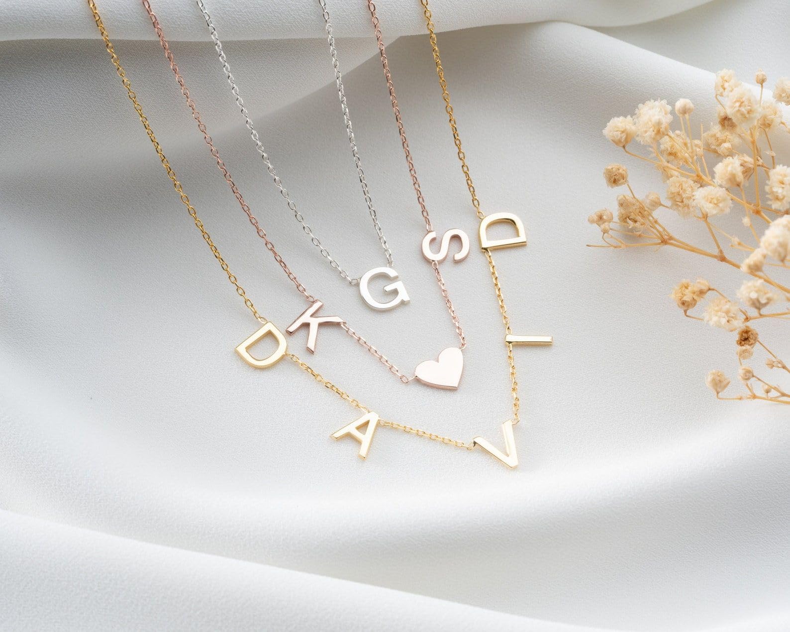 14K oro collana con nome, personalizzato targhetta con nome lettera da sovrapporre su misura iniziale bambini