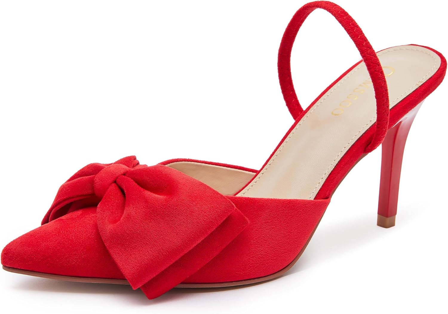 CAMSSOO Womens Bow Heels Slingback Pumps Suede Closed Pointed Toe Kitten Heel Mules with Strap Stiletto Slip On Dress Shoes - Image 8