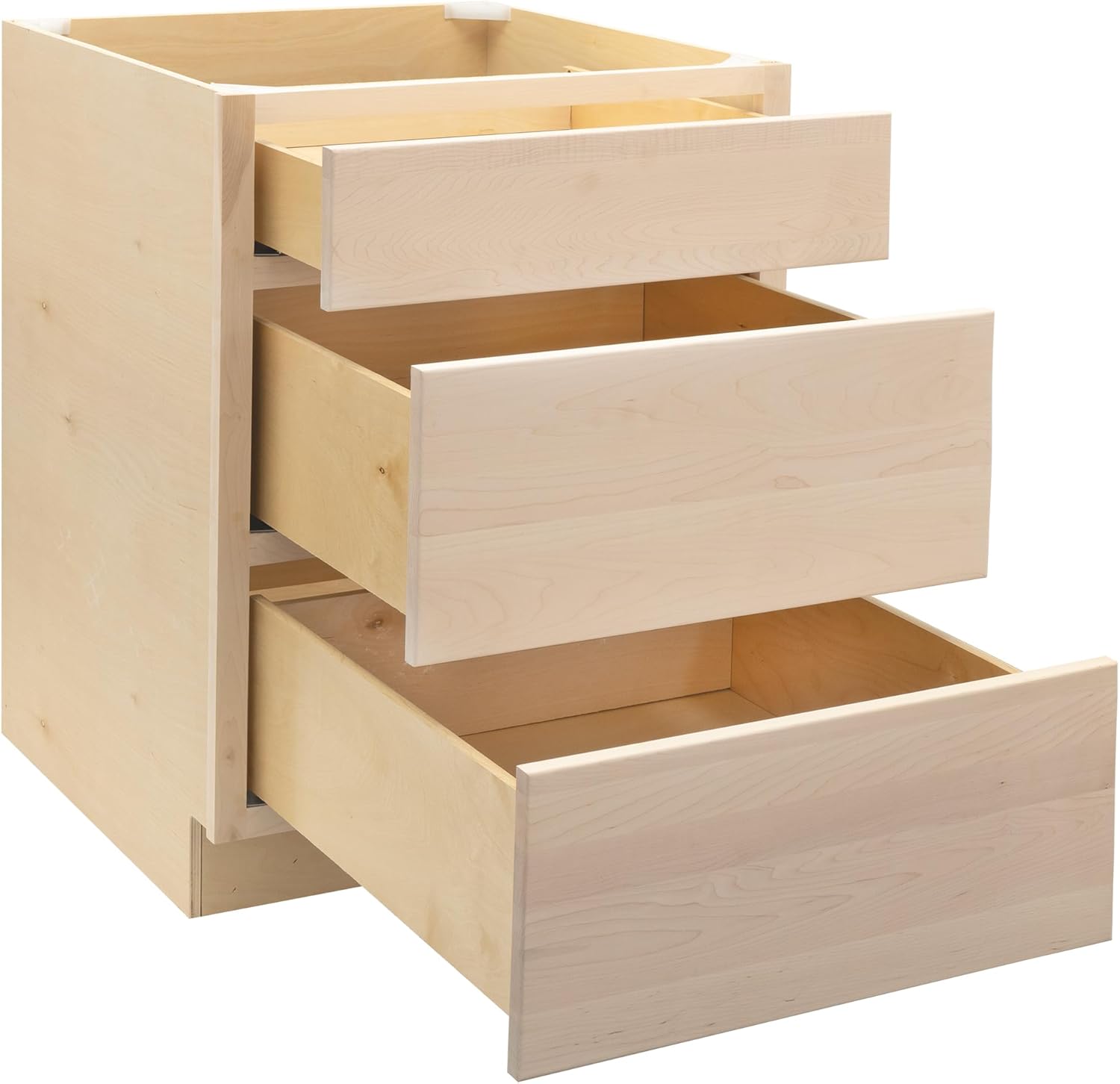 Quicklock RTA (Ready-to-Assemble) | Base Kitchen Cabinets - Shaker Style | Made in America (Raw Maple, 30" W x 34.5" H x 24" D 3 Drawer Pots and Pans)