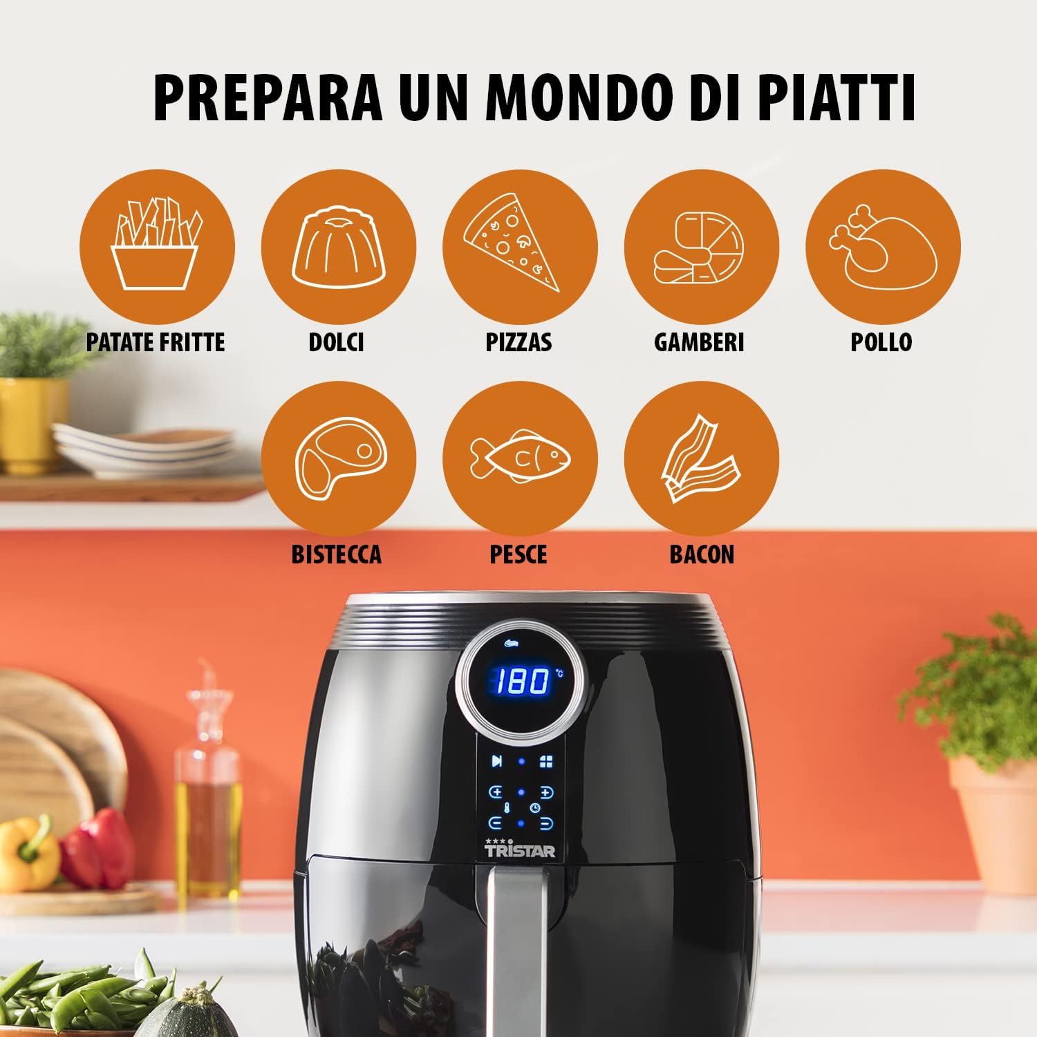 Tristar Friggitrice Ad Aria Airfryer Digitale, 4.5 Litri, 1500 W, 8 Programmi di Cottura, Schermo Tattile, senza Bpa, Nero Tristar Friggitrice Ad Aria Airfryer Digitale, 4.5 Litri, 1500 W, 8 Programmi di Cottura, Schermo Tattile, senza Bpa, Nero