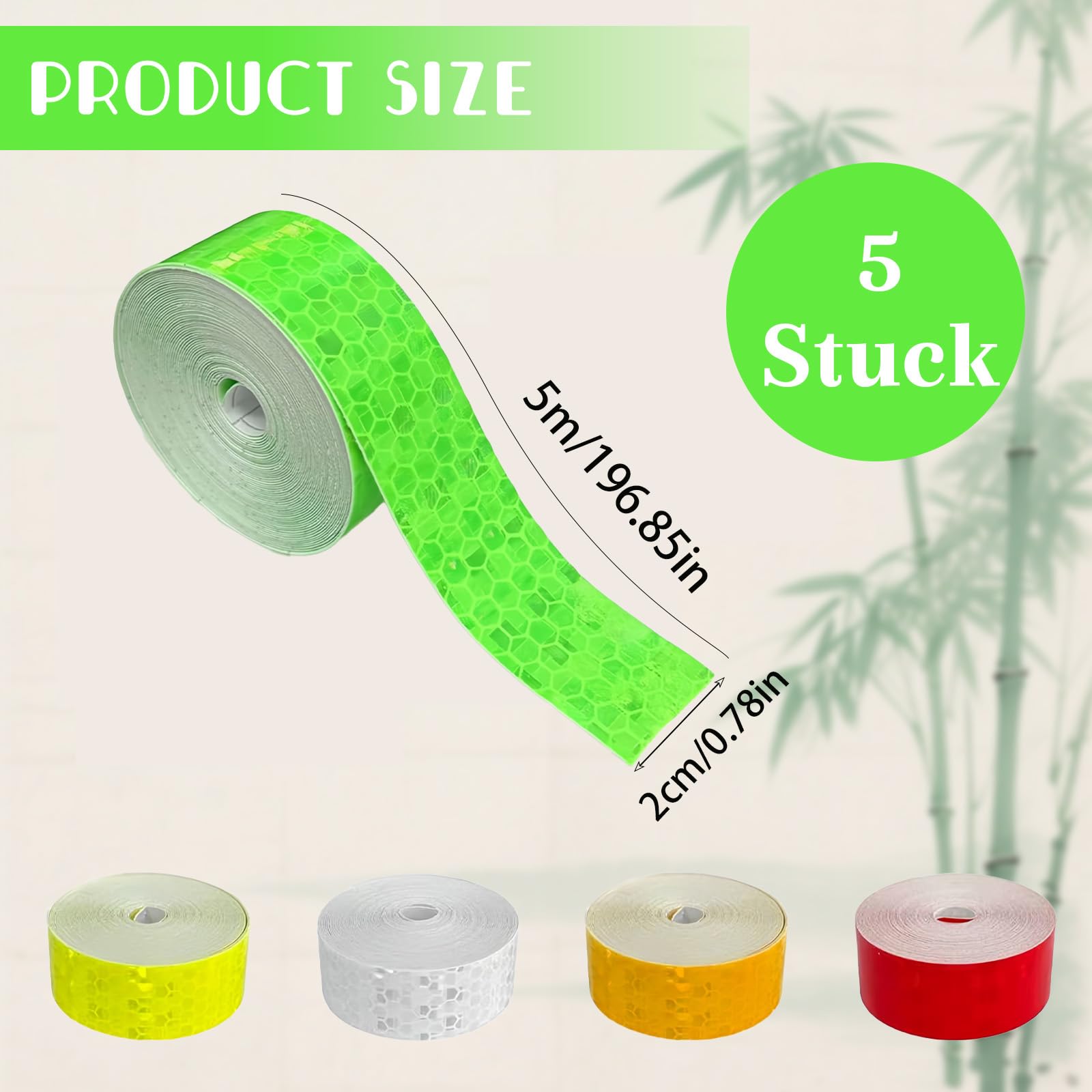 Nastro Catarifrangente Adesivo 25m, Set 5 Rotoli, Colori Rosso, Bianco, Giallo, Verde, Arancio, Alta Riflettenza, Facile da Usare, Adatto per Auto, Moto, Biciclette, Abbigliamento e Accessor