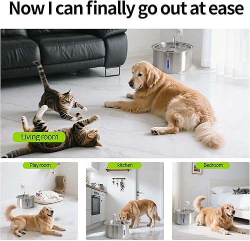 Miniatura 9 de Fuente de agua grande para perros, dispensador automático de agua de acero inoxidable de 11 litros2.8 galones con 15 filtros de repuesto, 2 bombas