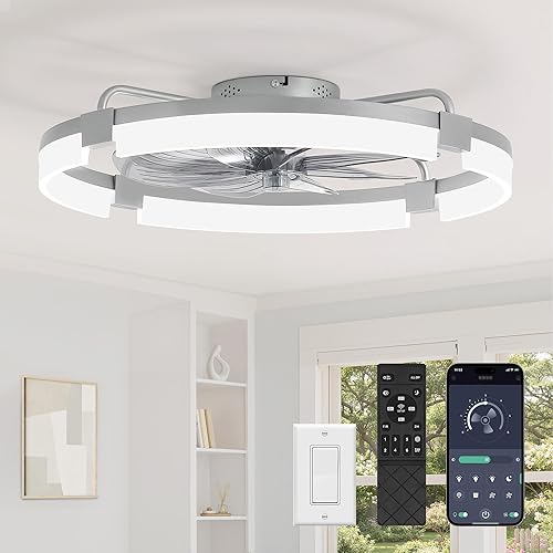 Miniatura 11 de LEDIARY Ventiladores de techo de 20 pulgadas con luces y control remoto, moderno ventilador de techo de perfil bajo, 3 CCT, regulable continuo,