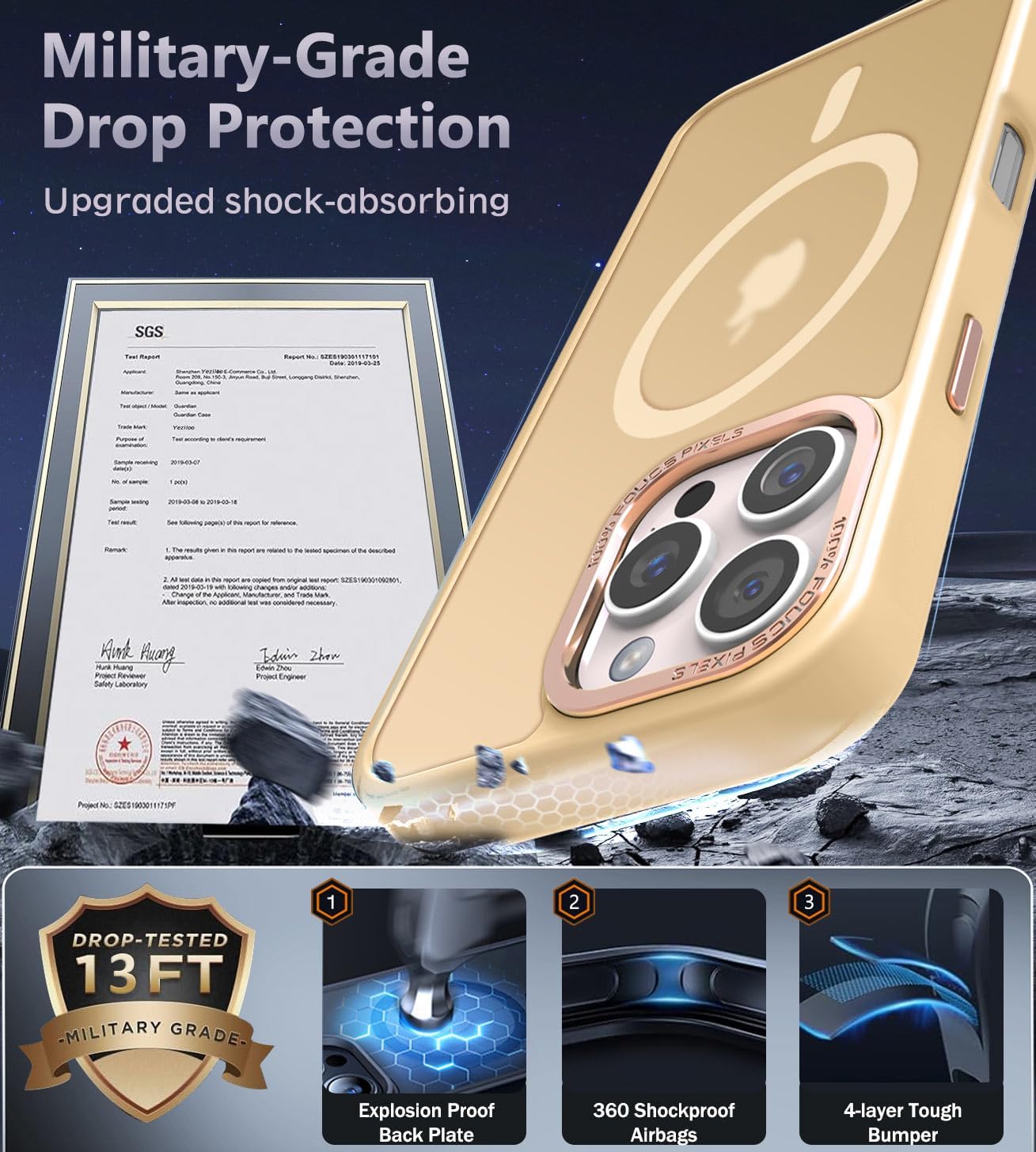 Newfuture Designed for iPhone 16 Pro Case with Magnetic [13 FT Military Drop Protection] [Compatible with Magsafe] Slim Translucent Matte Shockproof with Anti-Fingerprint Phone Case,Creamy Yellow - Image 5